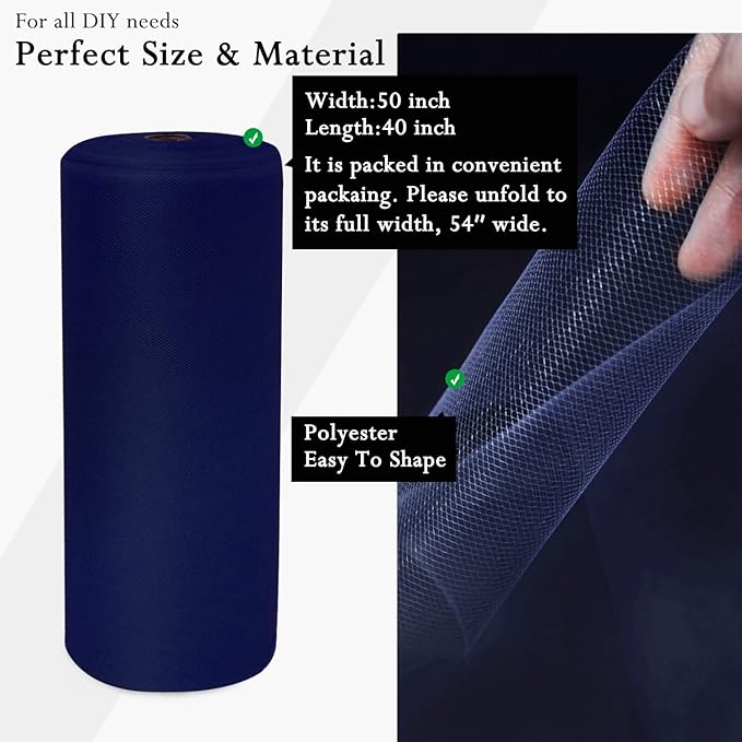 Navy Blue Tulle Fabric Rolls 54 Inch by 40 Yards Tulle Bolt Spool for Wedding Decorations DIY Tutu Baby Shower Table Skirt Ceiling Decor Birthday Party Craft Supplies