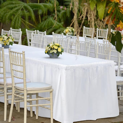 TURSTIN 6 Pieces White Plastic Table Skirts 14 Feet x 29 Inch for Rectangle Tables Fitted Tablecloth Disposable Table Cover for Birthday Party, Events, Banquette Baby Shower