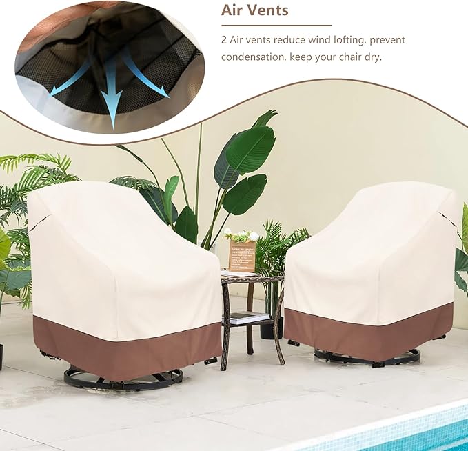 Outdoor Swivel Chair Cover 2 Pack,Outdoor Furniture Patio Chair Covers Waterproof Clearance,(33"W x 35"D x 38.5"H) Outdoor Lawn Patio Furniture Covers,Beige & Brown