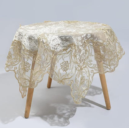 vctops Damask Lace Patchwork Tablecloth Luxury Square Small Table Cover Elegant Floral Embroidered Lace Table Cloth for Party Kitchen Dinning Picnic Decoration (Type M,22"x22")
