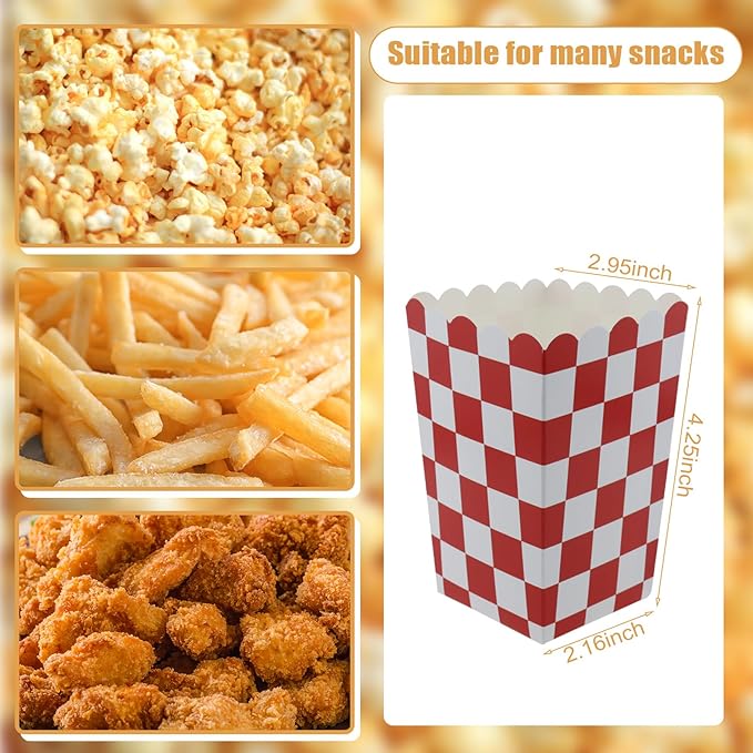 50 Pcs Popcorn Boxes Mini Paper Popcorn Box Cardboard Popcorn Container for Party Disposable Snack Candy Popcorn Bags Popcorn Holder for Movie Nights Birthday Wedding (Red Checkered)