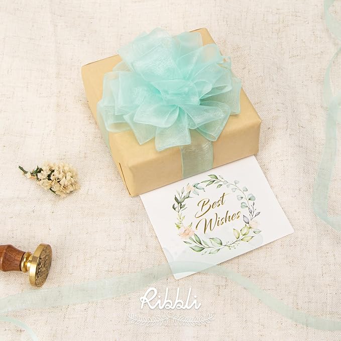 Ribbli Aqua Blue Organza Ribbon,1 Inches x Continuous 50 Yard, Blue Sheer Ribbon for Gift Wrapping,Cookie Wrapping,Wedding Decoration,All Crafting and Sewing