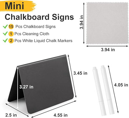 15 Pcs 4"x3" Mini Chalkboard Signs for Food, Reusable PVC Food Labels, Reserved Table Signs for Party Buffet, Birthdays, Bakery, Weddings Table Numbers, Buffet Display, Place Cards, Name Tag
