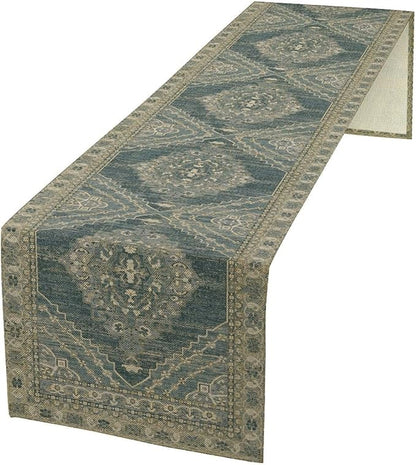 Boho Floral Vintage Table Runner, Blue Teal Retro Flower Rustic Country Farmhouse Pattern for Home Kitchen Table Decor Dining Coffee Room Party Decor 13x60in
