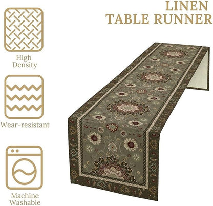 Vintage Paisley Floral Table Runner, Brown Boho Rustic Farmhouse Flower Pattern for Home Kitchen Table Decor Dining Coffee Room Party Decor 13x36in