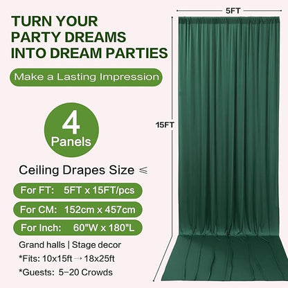 PartyVillage 20ft×15ft Forest Green Backdrop Curtain for Wedding Parties, 4 Panels Wrinkle Free 15 FT Long Polyester Photo Backdrop Drapes Back Drop Cloth for Birthday Photography Background