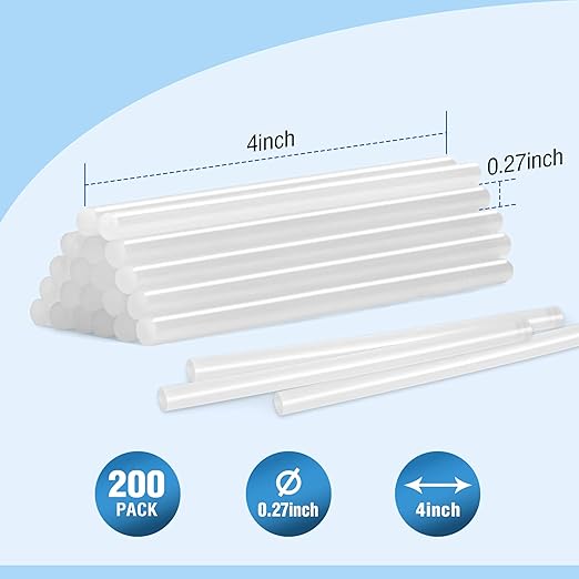 WORKPRO Hot Glue Sticks, Compatible with Most Glue Guns, Multipurpose for DIY Art Craft General Repairs, Home Decoration and Gluing Projects (0.27"x4" 200PCS)