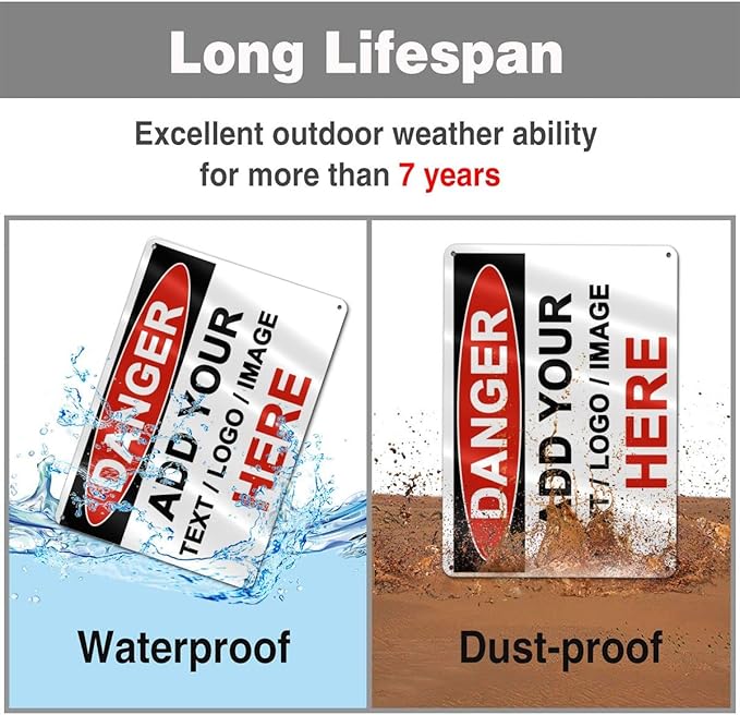 Custom Danger Signs Outdoor Metal - 12 x 8 Personalized Aluminum Caution Signs Rust-Proof Warning Sign Safety Signs for Home Business