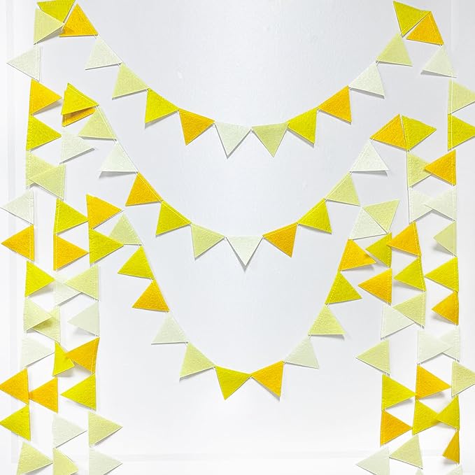 Yellow Party Decorations Ombre Yellow Felt Hanging Triangle Mini Bunting Pennant Banner Flag for Birthday Wedding Baby Shower Bridal Shower Engagement Lemon Bee Sunflower Party Classroom Nursery Decor