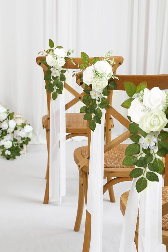 10 Wedding Aisle Decorations for Wedding Ceremony White Wedding Chair Decorations Flowers for Wedding Aisle Decor Church Pew Decorations
