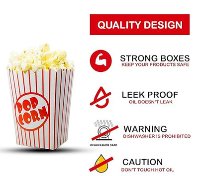 25 Pack Popcorn Boxes Movie Night Popcorn Bags for Party Red and White Popcorn Bags for Popcorn Vintage Snack Box Concession and Carnival Party Supplies, Individual Popcorn Bucket Containers (25)