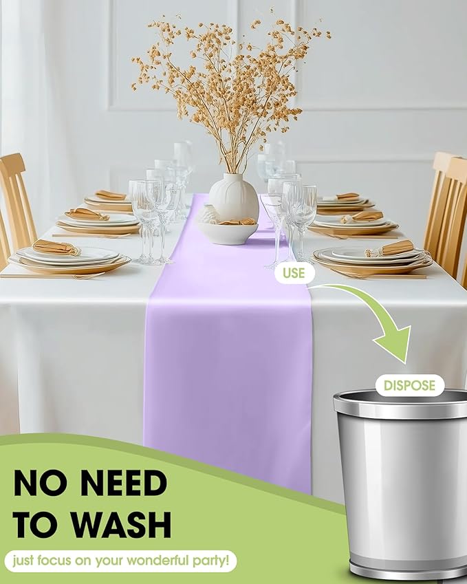 Pureegg Lilac Plastic Table Runners - 10 Pack, 14'' x 108'', Water Resistant & Disposable Lavender Centerpiece Decorations for Table Cloth, Wedding, Birthday, Holiday, Baby Shower, Party, Home Decor