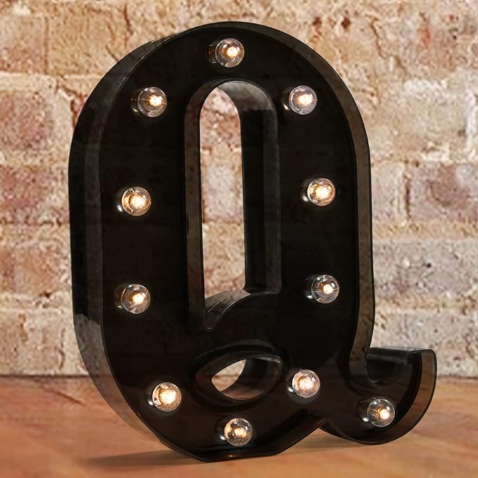 Decorative LED Illuminated Letter Marquee Sign - Alphabet Marquee Letters with Lights For Wedding Birthday Party Christmas Night Light Lamp Home Bar Decoration Q, Black