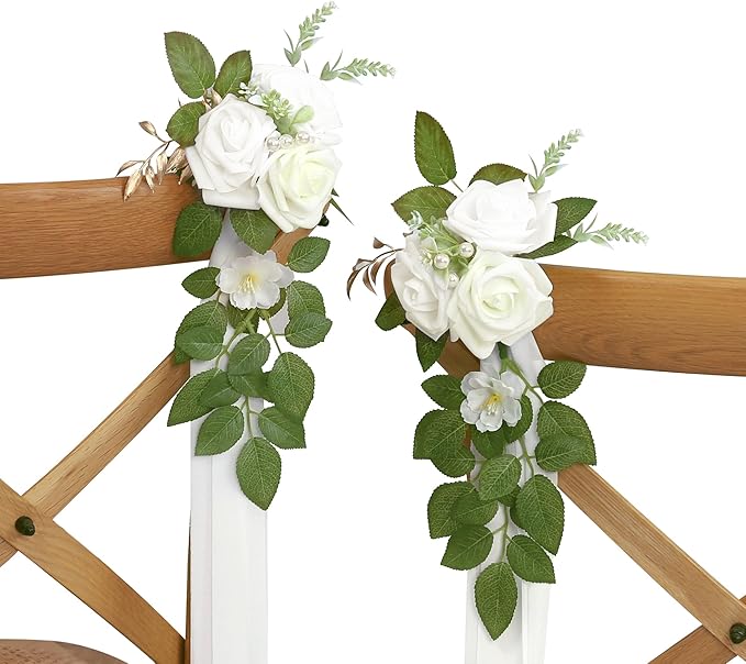 10 Wedding Aisle Decorations for Wedding Ceremony White Wedding Chair Decorations Flowers for Wedding Aisle Decor Church Pew Decorations