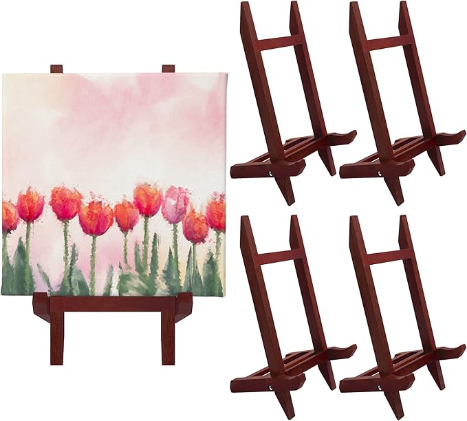 9 Inch Tabletop Easel Stand | Small Canvas Painting Display Easel Stand - Walnut | Canvas Paintings, Arts & Crafts, Frames, Wedding | Kids, Artists, Adults (4-Pack)