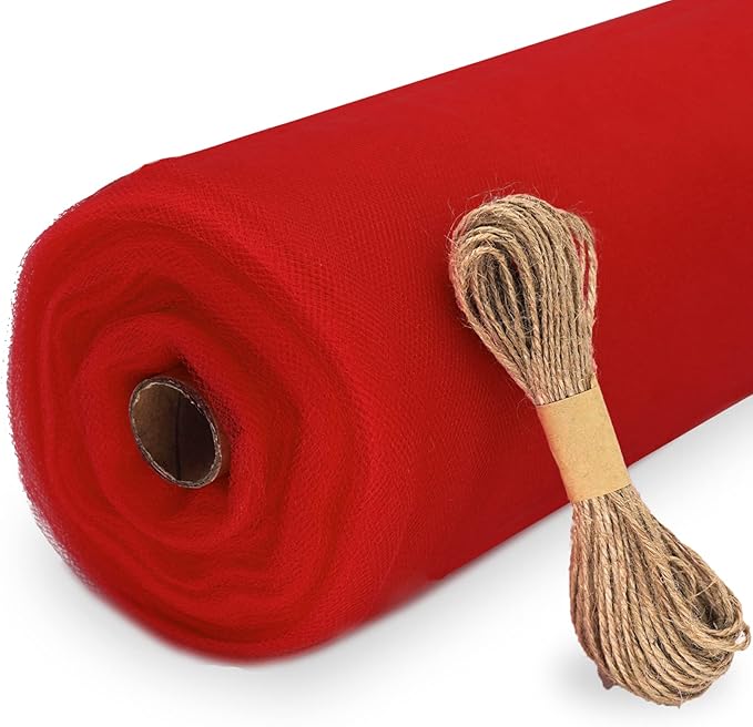 Red Tulle Fabric Roll, 54" x 40 Yards (120FT) Tulle for Christmas Decorations Gift Wrapping Wedding DIY Tutu Party Backdrop Baby Shower Table Skirts