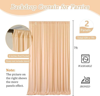 10 x 7 Feet Champagne Backdrop Curtain for Partie, Background Curtains for Photoshoot, Birthday, Wedding, Halloween, Thanksgiving, Christmas Day, New Year Party Decorations 5Ft x 7Ft, 2 Panels