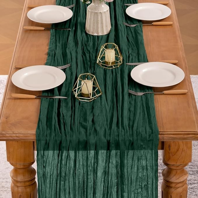 MLMW 4 Pack Christmas Table Runner Cheesecloth Emerald Green Table Runner Boho Cheese Cloth Gauze 160 inch Rustic Table Runner 13.3ft for Party Wedding Baby Bridal Shower Birthday