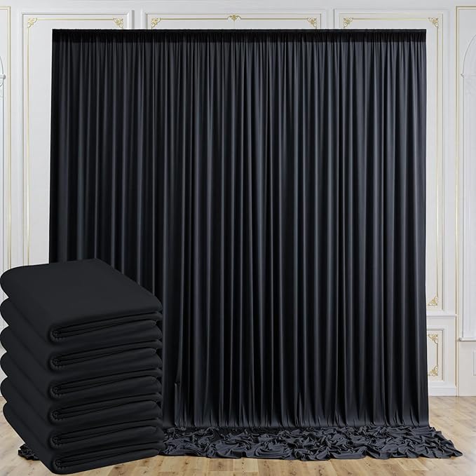 30ftx10ft Wrinkle Free Black Backdrop Curtain for Parties, 6 Panels 5x10ft Silky Polyester Photo Backdrop Drapes Back Drop Cloth for Wedding Birthday Photography Background Decor