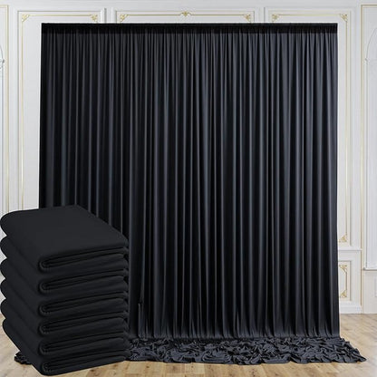 30ftx10ft Wrinkle Free Black Backdrop Curtain for Parties, 6 Panels 5x10ft Silky Polyester Photo Backdrop Drapes Back Drop Cloth for Wedding Birthday Photography Background Decor