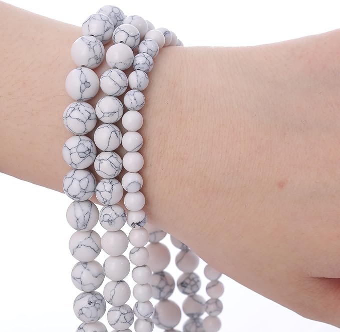 White Turquoise Stone Beads Gemstone Round Crystal Energy Jade Beads Stone Beads for Jewelry Making DIY Bracelet Necklace Jewelry Making 1 Strand 15.5inch 31PCS 12MM