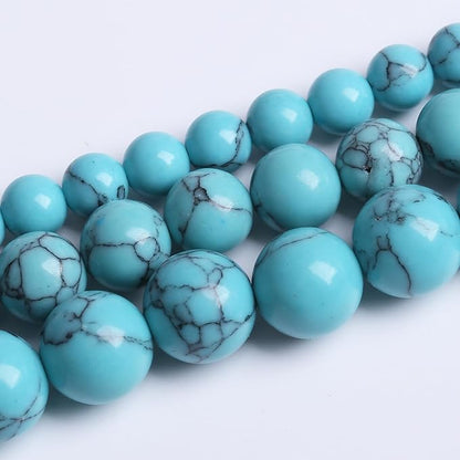 Lake Blue Turquoise Stone Beads Gemstone Round Crystal Energy Jade Beads Stone Beads for Jewelry Making DIY Bracelet Necklace Jewelry Making 1 Strand 15.5inch 31PCS 12MM
