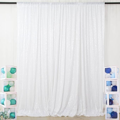 ShinyBeauty 10x10FT White Sequin Photo Backdrop - Sparkly Glitter Background for Photography, Baby Showers, Birthdays, Weddings & Party Decor