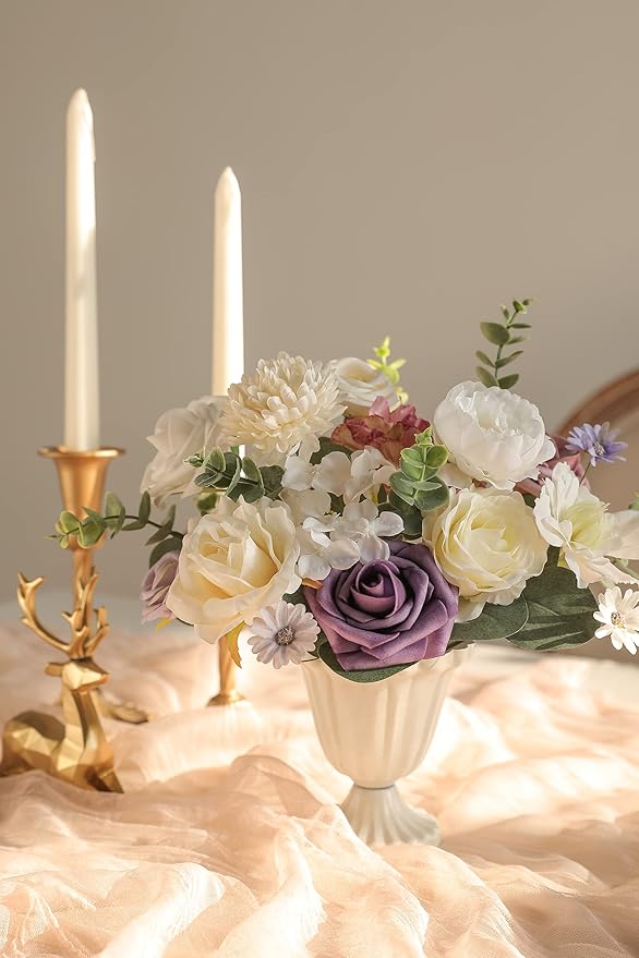 Serra Flora Artificial Flowers Combo Box Set Faux Flowers Bulk Flower Leaf with Stems Arrangements for DIY Wedding Bouquets Party Table Centerpieces Home Decorations Indoor Outdoor