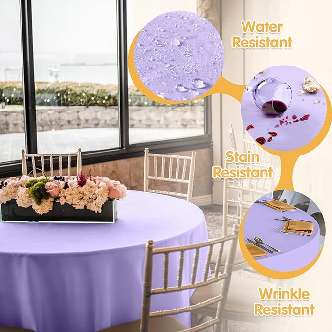 BRILLMAX 6 Pack Lavender 70 Inch Round Tablecloths Fit 30" to 54" Tables (8-20" Drop) - Circle Bulk Linen Polyester Fabric Washable Cloth Cover for Wedding Reception Banquet Birthday Party Buffet