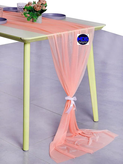 MDS 25 Pack 10ft Chiffon Table Runner 29 x 120 Inches Sheer Wedding Runner Romantic Rustic Table Runner for Wedding Decorations, Birthday Parties, Bridal Shower Party Arch Decor - Peach
