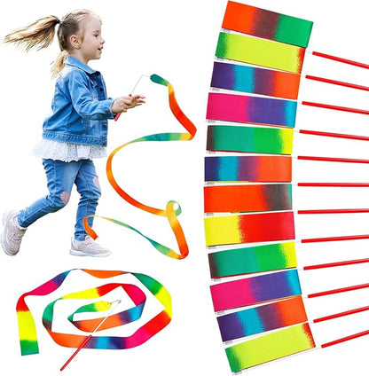 JoyCat 12 Pack Dance Ribbon Party Favors for Kids,Rainbow Birthday Decorations,Unicorn Princess Fairy Party Supplies,Girls Party Games,Gymnastics Goody Bag Stuffers
