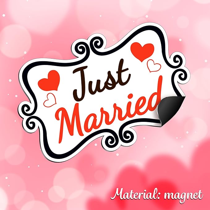 Just Married Car Decorations, 12x8 Magnet Decals for Vehicles, 2 Pack Wedding Car Decor, Removable, Reusable for Tailgate, Door Panels, Refrigerator