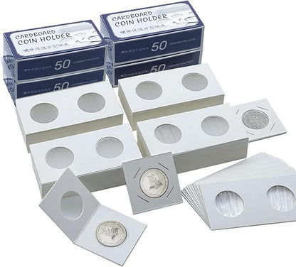 200 PCS Premium Cardboard Coin Flips 2 x 2 inch Coin Collection Supplies for Half Dollar, Mylar Coin Flips Coin Holders for Collectors (Half Dollar Coin Flips)