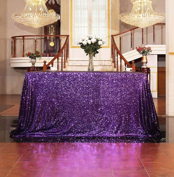 SquarePie Sequin Tablecloth 60 x 102 Inch Purple Sparkly Table Cloth for Halloween Wedding Party