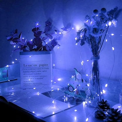 100 Pack Blue Fairy Lights 7Ft 20 LED Twinkle String Lights 3 Modes Battery Operated Waterproof Firefly Starry for Mason Jar Party Wedding Christmas Valentines Day Table Centerpieces