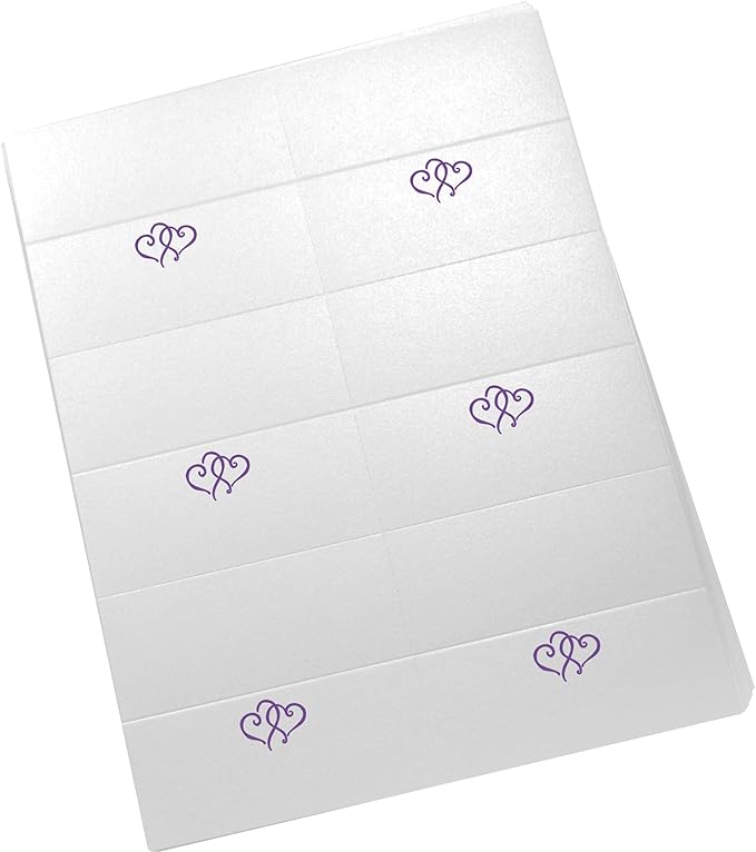 Linked Hearts Printable Place Cards, Purple (Choose Color), Set of 60 (10 Sheets), Laser & Inkjet Printers - Wedding, Party, Dinner, and Special Events - Made in the USA