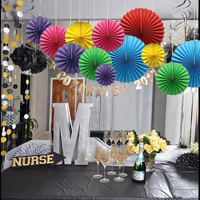 Colorful Hanging Paper Fans Decoration Round Pattern Paper Garlands Set for Party Birthday Wedding Events Accessories, Mix Set of 6
