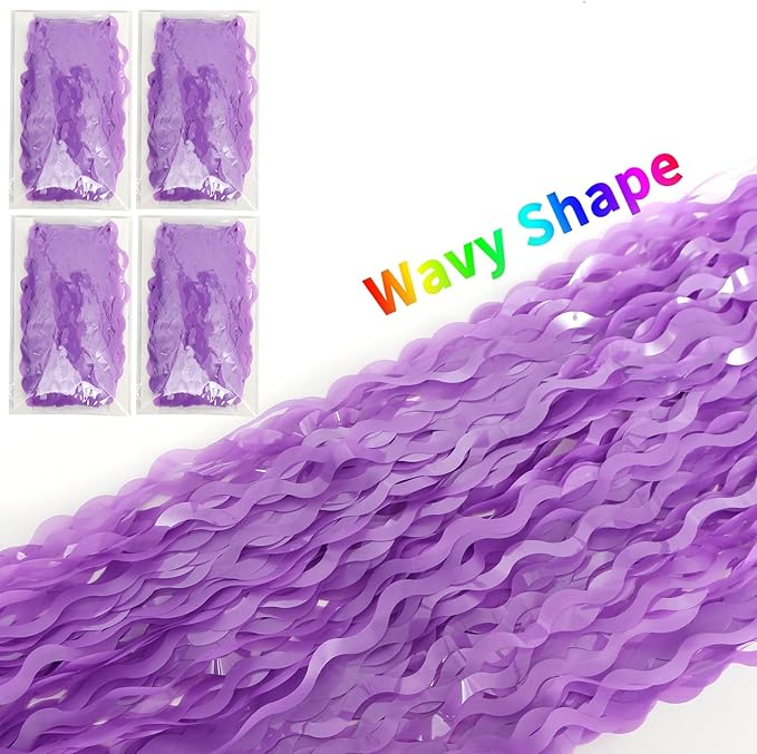 4 Pack Wavy Purple Metallic Tinsel Foil Fringe Curtains - 3.3x6.6 Feet Party Streamer Halloween Decor Foil Curtain Backdrop Holiday Celebration Party Decorations