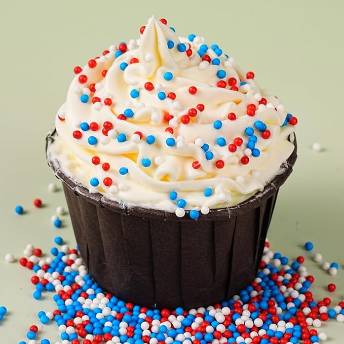 Red White & Blue Sprinkles for Baking (7oz) - Patriotic Nonpareils & Mini Pearls Mix, 4th of July Cake Decorations, Cookie & Cupcake Topper, Ice Cream Toppings, USA Flag Colors