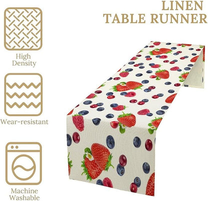 Strawberry Table Runner Spring Summer Fruit Wild Berry Forest Garden Dinner Runner for Farmhouse Party Holiday Home Kitchen Dining Table Decor 13x36