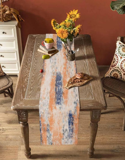 Vintage Oil Painted Cotton Linen Table Runner for Dining Kitchen, Wedding Outdoor Party Tablerunners Decoration, Abstract Modern Orange Minimalist Dresser Scarf Coffee Tablecloth Runners 13x108 Inches