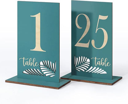 Wooden Table Numbers 1-25,3.2x5.8 Inch Double Sided Rustic Blue Wedding Table Number Signs with Wooden Base,Wedding Centerpieces for Banquet Restaurant Party Decor (Blue, 1-25)