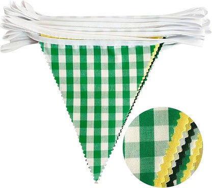 32Ft Yellow Green Party Decorations Green Yellow Gingham Banner Buffalo Plaid Checkered Triangle Flag Pennant Fabric Garland Streamers for Master Golf Birthday Baby Shower Picnic Golf Decor Supplies
