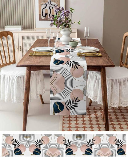 Modern Boho Cotton Linen Table Runner for Dining Kitchen, Wedding Outdoor Party Tablerunners Decoration, Abstract Bohemian Tropical Palm Leaf Dresser Scarf Coffee Tablecloth Runners 13x72 Inches