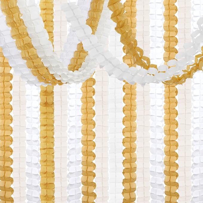White Ivory-Gold Party-Decorations Streamers Garland - 12pcs 4-Leaf Clover Paper Streamer Wedding Bridal Baby Shower Bachelorette Engagement Banners Neutral Champagne Birthday Christmas Decor Ouruola
