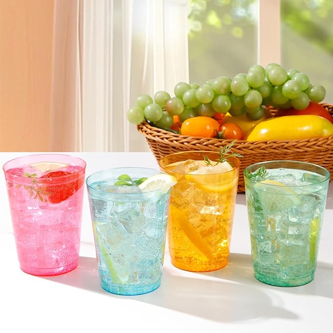 DaYammi 100 Pack Colorful Plastic Cups 10 Oz Disposable Cups Neon Glowing Plastic Party Cup, Assorted Neon Colors for Wedding Wine Glasses Heavy Duty Disposable Tumblers Drinking Cocktail Glasses