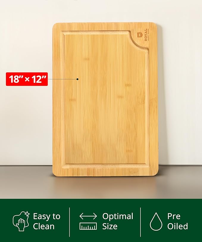 ROYAL CRAFT WOOD Extra Large Cutting Boards for Kitchen Meal Prep & Serving-Bamboo Wood Cutting Board with Deep Juice Groove - Charcuterie & Chopping Butcher Block for Meat - Gadgets Gift (XL 18x12")