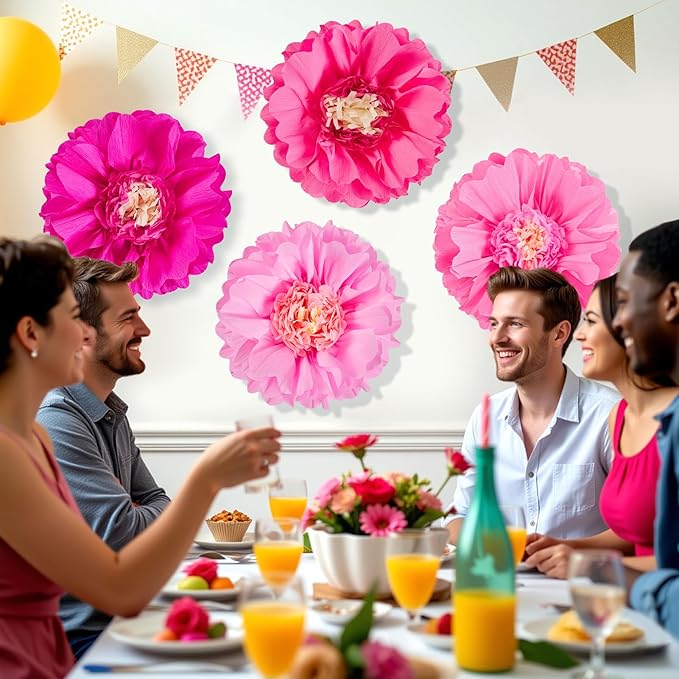SUNBEAUTY 20" Giant Hot Pink Tissue Paper Flowers - 4 PCS Large Crepe Tissue Fiesta Flowers Party Birthday Decorations Sunset Autumn Thanksgiving Wedding Backdrop Bridal Baby Shower Nursery Wall Decor