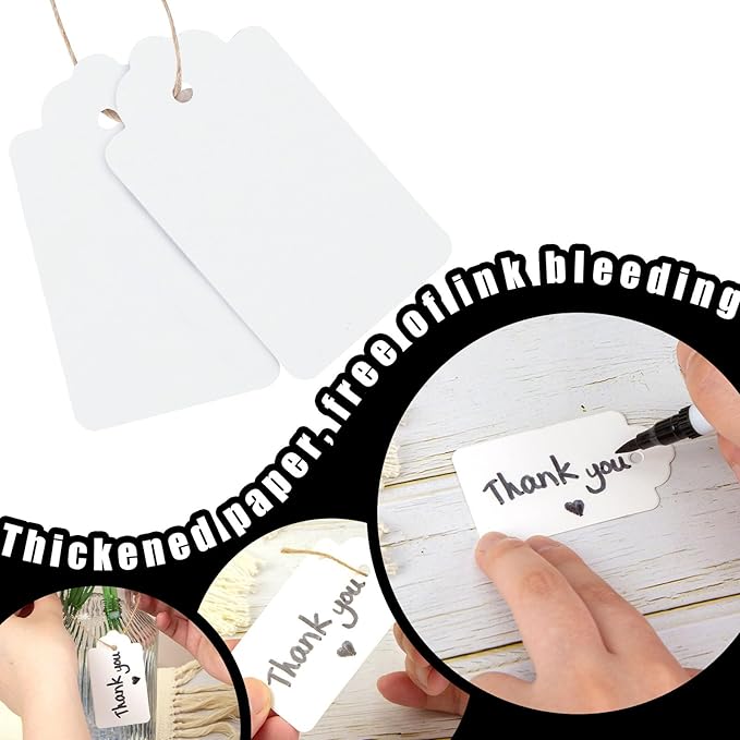 SallyFashion 300PCS Gift Tags with String Attached, 1.7 x 2.8 inch Kraft Paper Hang Tags for Clothes DIY Crafts Wedding Holiday (White)