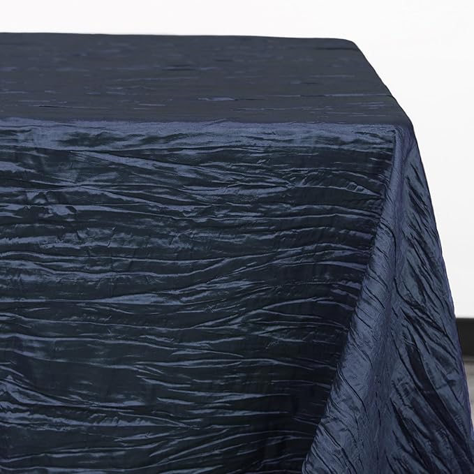 YOUR CHAIR COVERS - 6 ft - 90 x 132 Inch Navy Blue Rectangular Crinkle Taffeta Tablecloth – Elegant Table Linen for Rectangular Tables, Weddings, Banquets & Events
